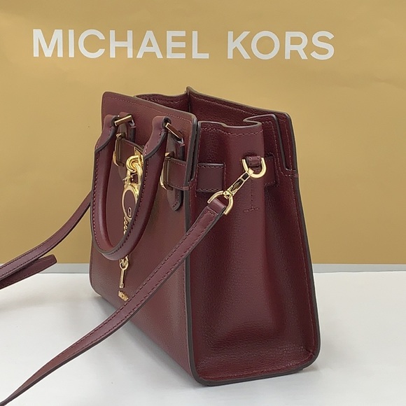 Michael Kors Hamilton Small Satchel Shoulder Crossbody Bag Dark Cherry color - Picture 8 of 16